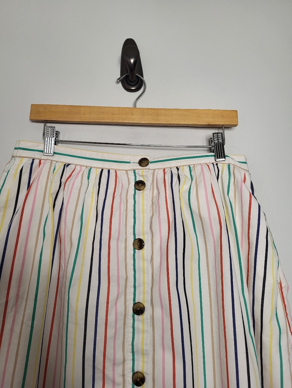 J.Crew Rainbow Stripe Poplin Midi Skirt Size L Fully Lined Pockets Preppy Summer - Picture 2 of 12